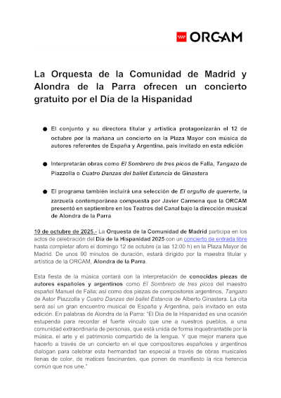 La Orquesta de la Comunidad de Madrid y Alondra de la Parra ofrecen un concierto gratuito por el Día de la Hispanidad