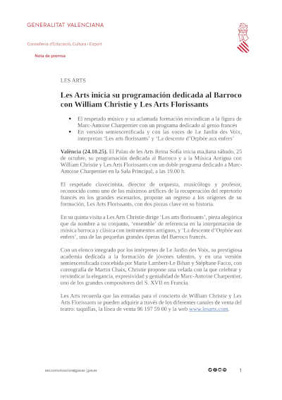 Les Arts inicia su programación dedicada al Barroco con William Christie y Les Arts Florissants