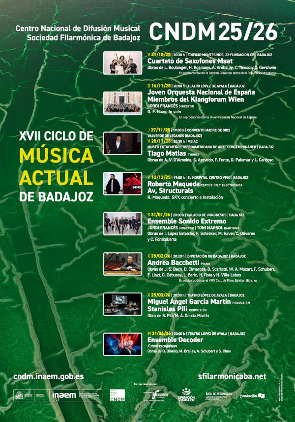 El CNDM y la Sociedad Filarmónica de Badajoz presentan el ciclo Badajoz Actual