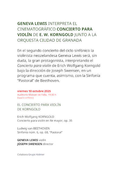Geneva Lewis interpretará el cinematográfico concierto de E. W. Korngold junto a la Oquesta Ciudad de Granada