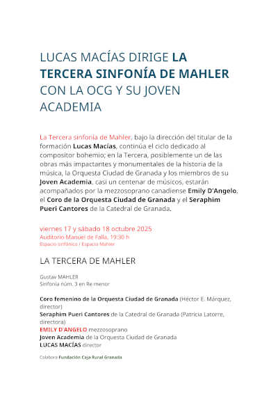 Lucas Macías dirige la Tercera Sinfonía de Mahler con la OCG y su Joven Academia