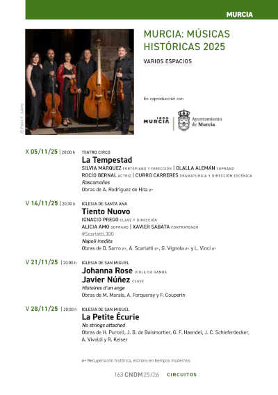 El CNDM y el Ayuntamiento de Murcia promueven la primera edición del ciclo «Músicas Históricas»