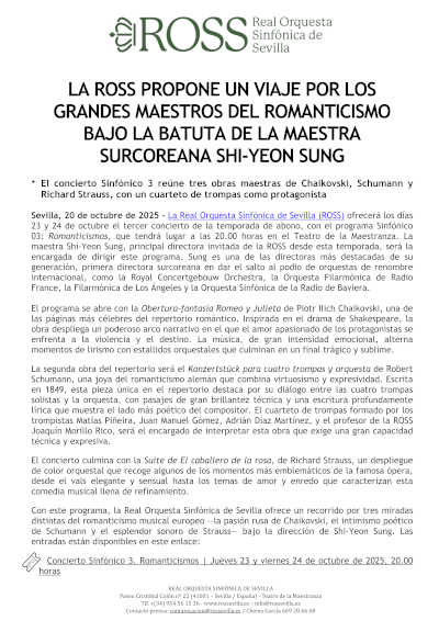 La ROSS propone un viaje por los grandes maestros del romanticismo bajo la batuta de la maestra Shi-Yeon Sung