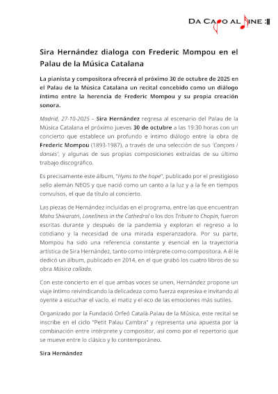 Sira Hernández dialoga con Frederic Mompou en el Palau de la Música Catalana