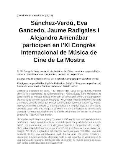 Sánchez-Verdú, Gancedo, Radigales y Amenábar participan en el XI Congreso Internacional de Música de Cine de La Mostra