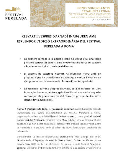 Kebyart y Vespres d’Arnadí inauguran con esplendor la edición extraordinaria del Festival Peralada en Roma