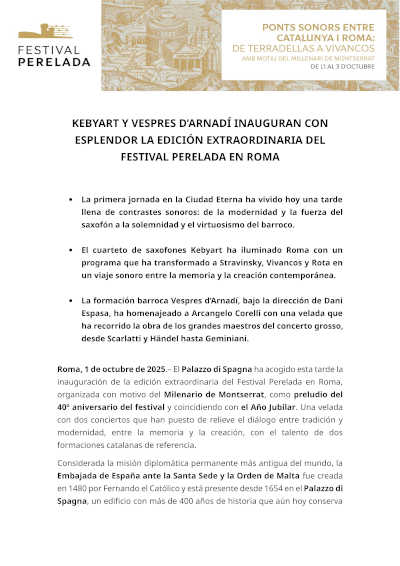 Kebyart y Vespres d’Arnadí inauguran con esplendor la edición extraordinaria del Festival Peralada en Roma