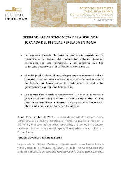 Terradellas protagonista de la segunda jornada del Festival Peralada en Roma