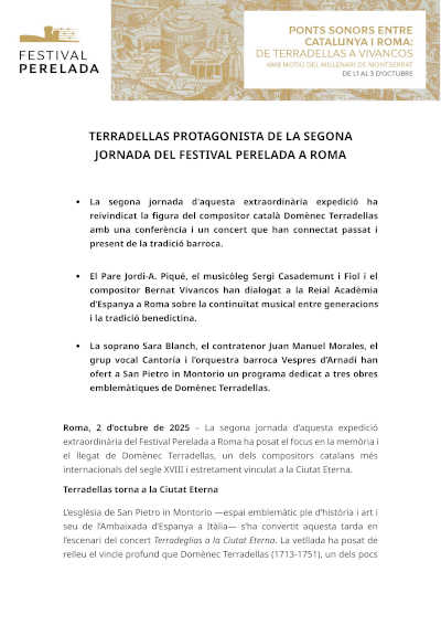 Terradellas protagonista de la segunda jornada del Festival Peralada en Roma