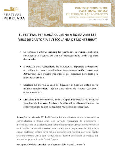 El Festival Peralada en Roma culmina en Roma con las voces de Cantoria y la Escolania de Montserrat