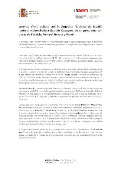 Lorenzo Viotti debuta con la Orquesta Nacional de España junto al violonchelista Gautier Capuçon