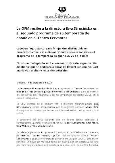 La OFM recibe a la directora Ewa Strusińska en el segundo programa de su temporada de abono en el Teatro Cervantes