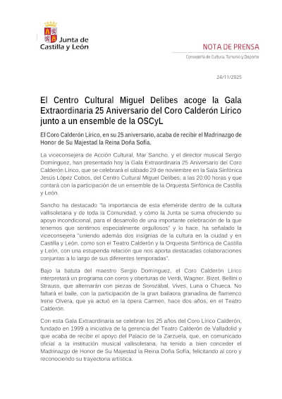 El Centro Cultural Miguel Delibes acoge la Gala Extraordinaria 25 Aniversario del Coro Calderón Lírico