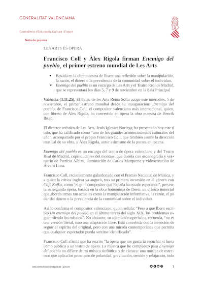 Francisco Coll y Àlex Rigola firman Enemigo del pueblo¸ el primer estreno mundial de Les Arts