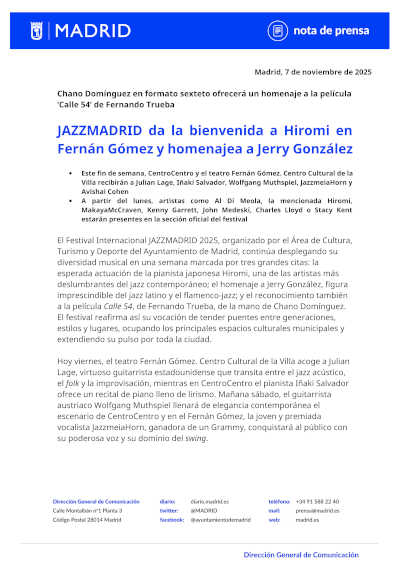 JAZZMADRID da la bienvenida a Hiromi en Fernán Gómez y homenajea a Jerry González