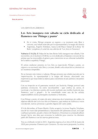 Les Arts inaugura su ciclo dedicado al flamenco con «Pitingo y punto»