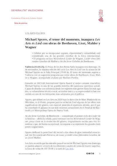 Michael Spyres, el tenor del momento, inaugura Les Arts és Lied con obras de Beethoven, Liszt, Mahler y Wagner