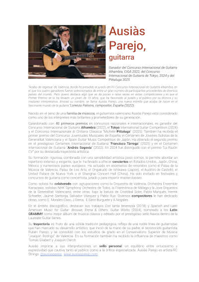 El guitarrista Ausiàs Parejo compite en los Latin Grammy con grandes artistas de la música clásica