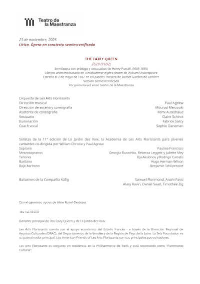 «The Fairy Queen», de Henry Purcell, llega por primera vez al Teatro de la Maestranza