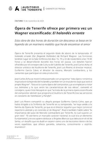 Ópera de Tenerife ofrece por primera vez un Wagner escenificado: El holandés errante