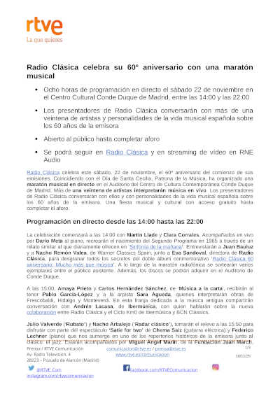 Radio Clásica celebra su 60º aniversario con una maratón musical