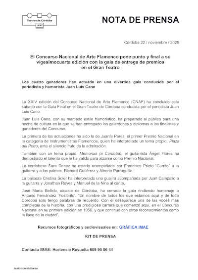 El Concurso Nacional de Arte Flamenco pone fin la su gala la XXIV edición en el Gran Teatro de Córdoba