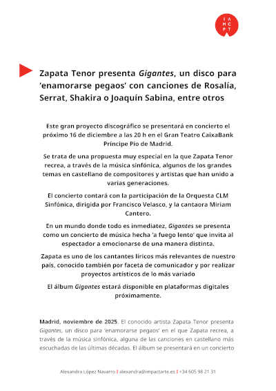 Zapata Tenor presenta Gigantes, un disco para «enamorarse pegaos» con canciones de Rosalía, Serrat, Shakira o Sabina, entre otros