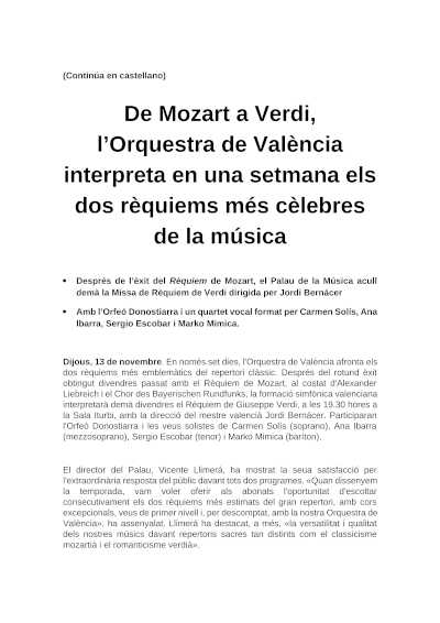 De Mozart a Verdi, la Orquesta de València interpreta los dos réquiems más célebres de la música
