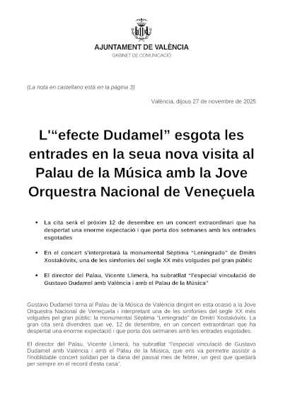 El “efecto Dudamel” agota las entradas en su nueva visita al Palau de la Música con la Joven Orquesta Nacional de Venezuela