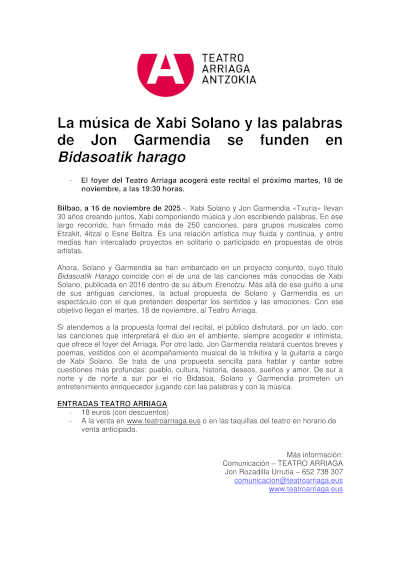 La música de Xabi Solano y las palabras de Jon Garmendia se funden en Bidasoatik harago