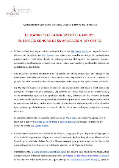 El Teatro Real lanza «My Opera Audio», el espacio sonoro de su aplicación My Opera