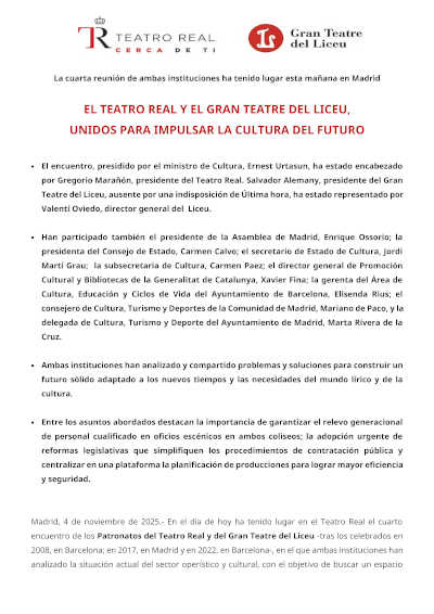 El Gran Teatre del Liceu y el Teatro Real, unidos para impulsar la cultura del futuro