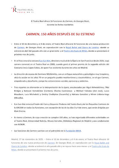 Carmen de Bizet, 150 años después de su estreno, llega al Teatro Real de Madrid