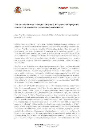 Elim Chan debuta con la Orquesta Nacional de España en un programa con obras de Beethoven, Gubaidúlina y Shostakóvich