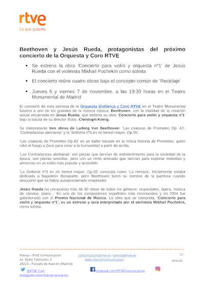 La Orquesta y Coro RTVE interpretan a Beethoven y Jesús Rueda en el Teatro Monumental de Madrid