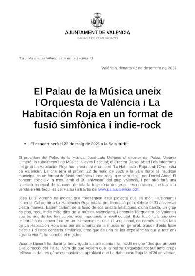 El Palau de la Música une la Orquesta de València y La Habitación Roja en un formato de fusión sinfónica e indie rock