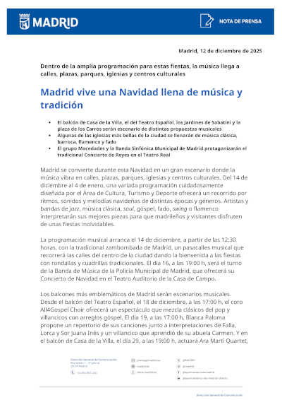 Madrid vive una Navidad llena de música y tradición dentro de la amplia programación para estas fiestas