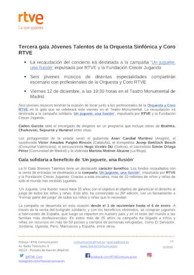 Tercera gala Jóvenes Talentos de la Orquesta Sinfónica y Coro RTVE