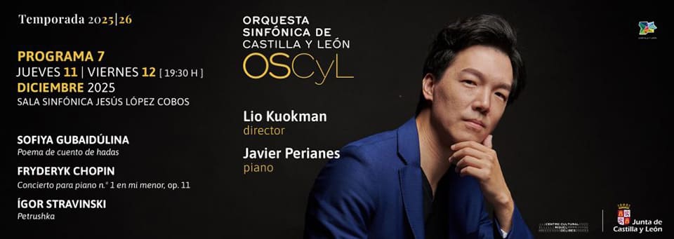 La Orquesta Sinfónica de Castilla y León dirigida por Lio Kuokman ofrece esta semana obras de Gubaidúlina, Chopin y Stravinski