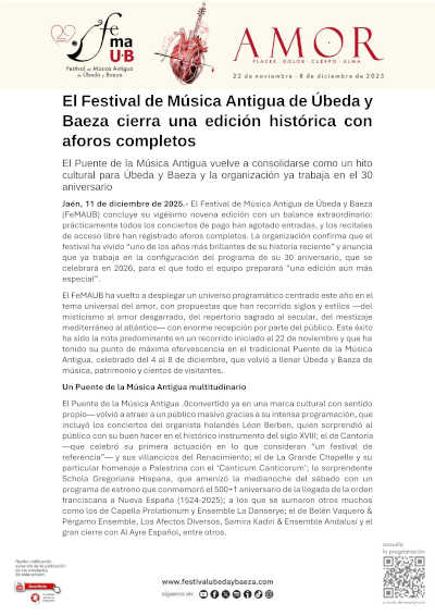 El Festival de Música Antigua de Úbeda y Baeza cierra una edición histórica con aforos completos