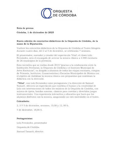 Nueva edición de conciertos didácticos de la Orquesta de Córdoba, de la mano de la Diputación