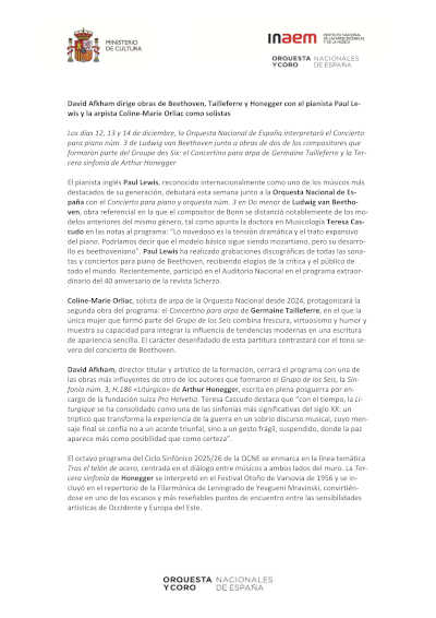 David Afkham dirige obras de Beethoven, Tailleferre y Honegger con Paul Lewis y Coline-Marie Orliac como solistas