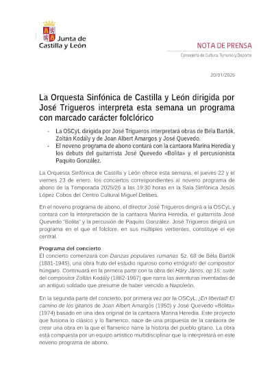 La Orquesta Sinfónica de Castilla y León dirigida por José Trigueros interpreta un programa con marcado carácter folclórico