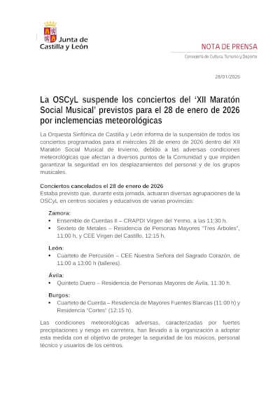 La OSCyL acerca la música a los centros educativos y sociales con 19 conciertos por toda la Comunidad