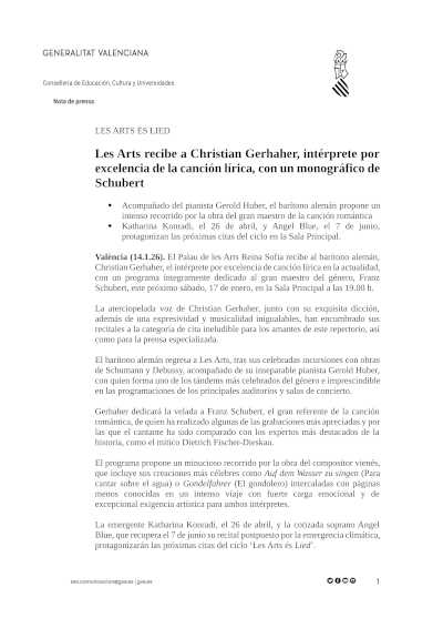 Les Arts recibe a Christian Gerhaher, intérprete por excelencia de la canción lírica, con un monográfico de Schubert