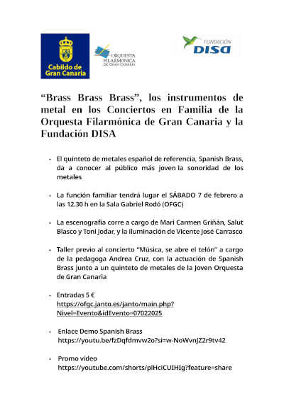 Spanish Brass y “Brass Brass Brass”: los metales en los Conciertos en Familia de la OFGC y la Fundación DISA