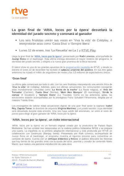 La gran final de «ARIA, locos por la ópera» desvelará la identidad del jurado secreto y coronará al ganador