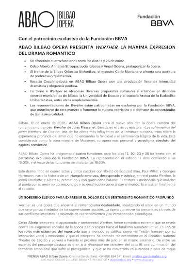 ABAO Bilbao Opera presenta Werther, la máxima expresión del drama romántico