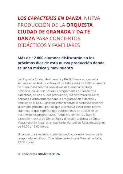 La Orquesta Ciudad de Granada y DA.TE Danza recuperan cuatro conciertos didácticos cancelados