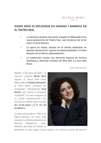 María Miró es Mélisande en Ariadna y Barbazul en el Teatro Real de Madrid